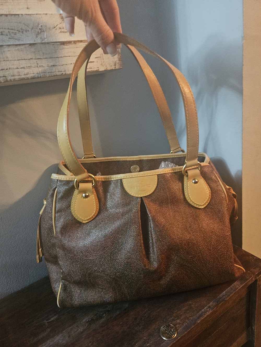 Etro Brown Paisley Leather Trim Shoulder Bag